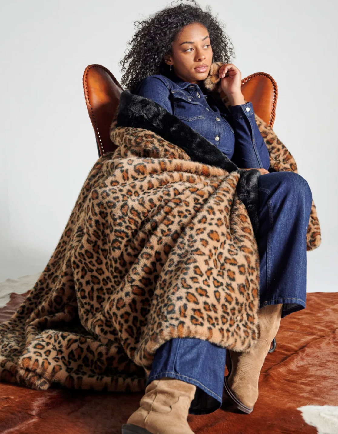 Plaid imprimé léopard en fausse fourrure