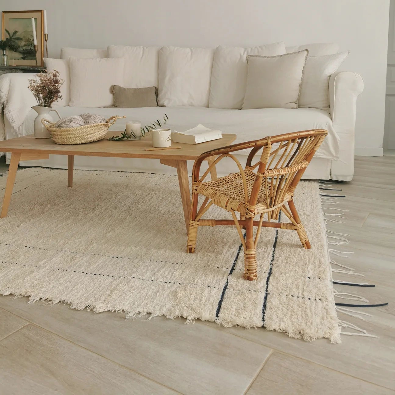Tapis en coton recyclé double ligne noir
