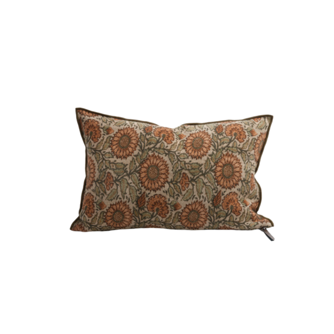 Housse de coussin lin wabi sabi imprimé tournesol - Existe en différentes variantes