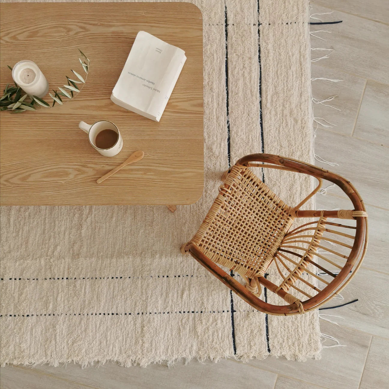 Tapis en coton recyclé double ligne noir