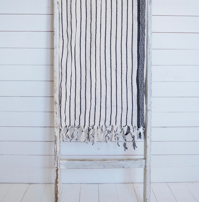 Serviette de bain rayée blanc et noir